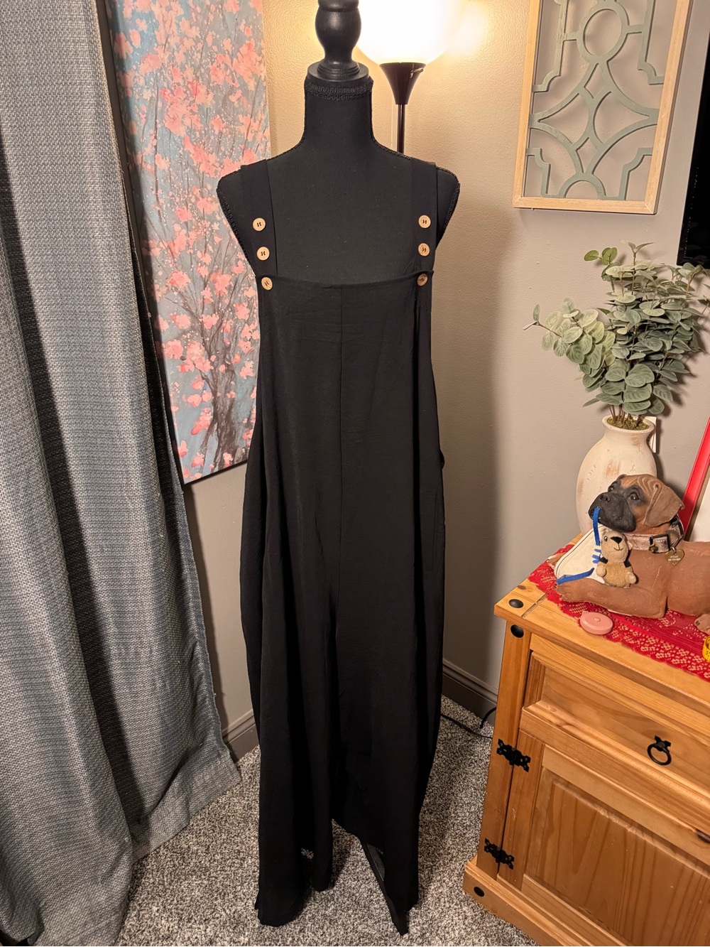 Black Overall Style Jumpsuit with Adjustable Straps